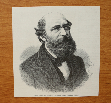 Holzstich Lorenz Clasen 1812-1899 1871 Maler der Germania auf der Wacht am Rhein